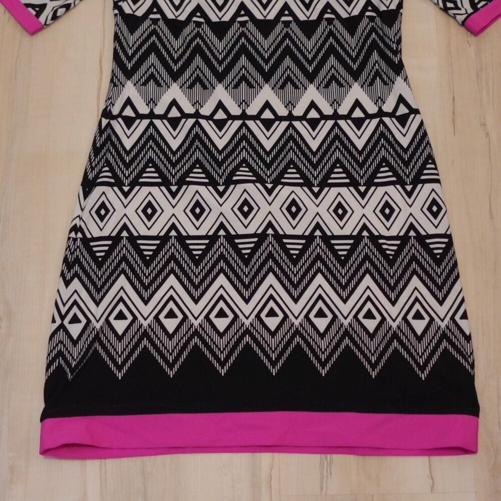 Eliza J Woman 4 Dress Multicolor Chevron Print 3/4 Sleeve Boat Neck Shift - Picture 3 of 11